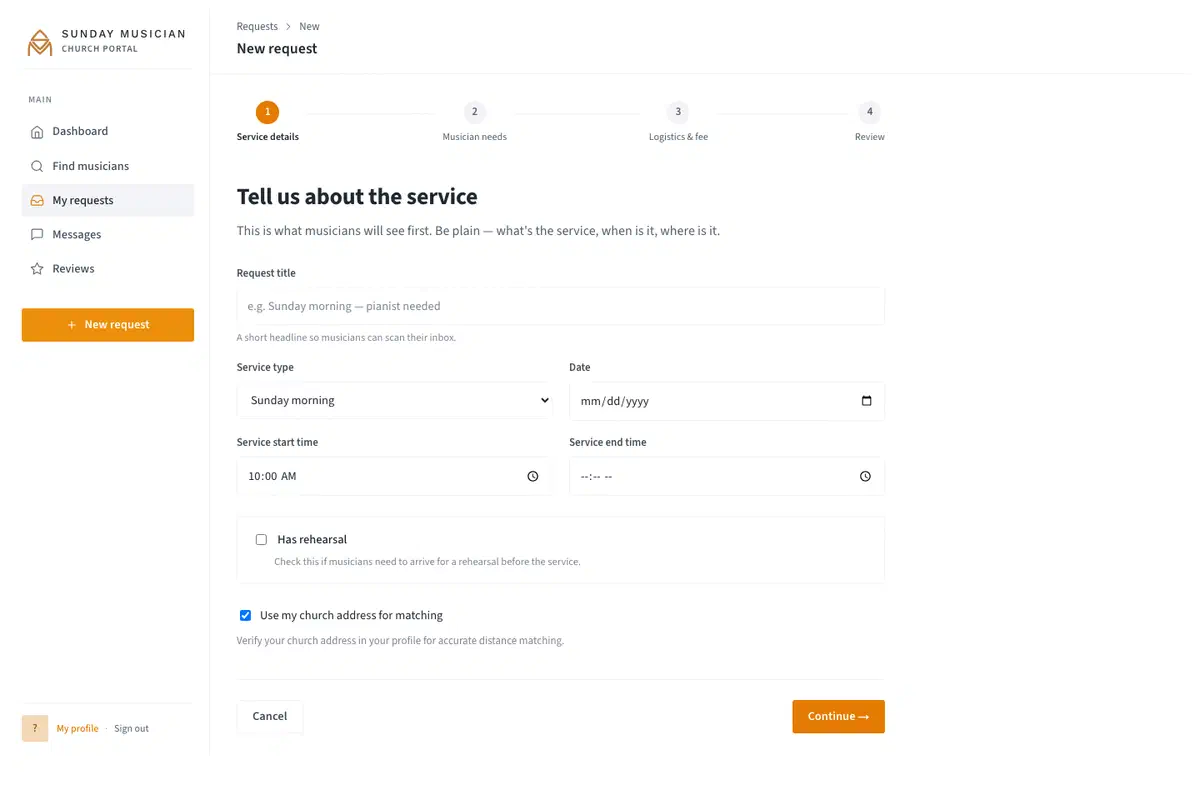 Create a new musician request form